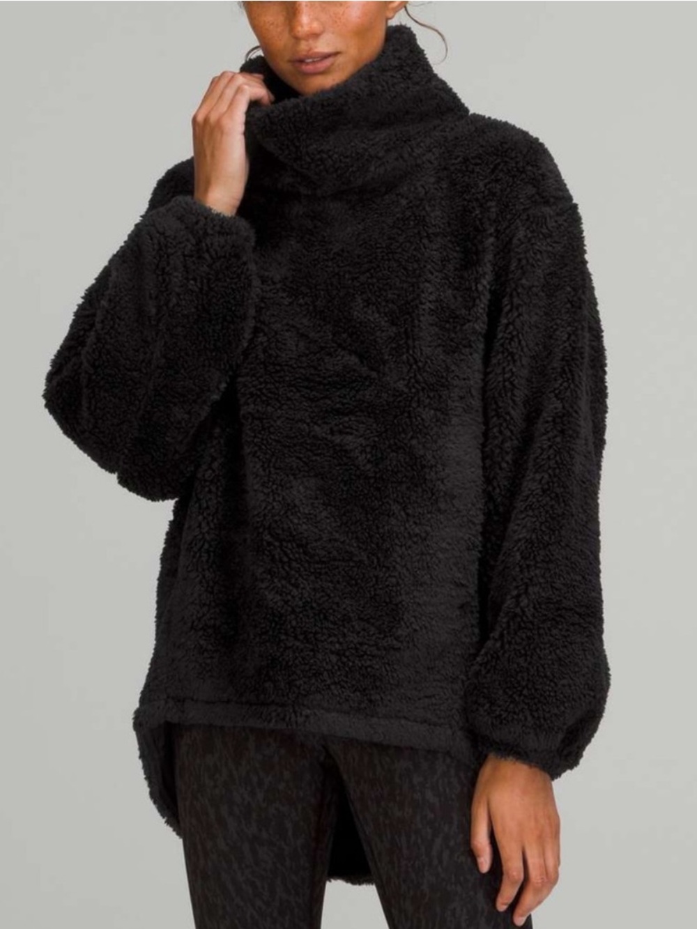 Lululemon Warmth Black Restore Long Pullover Sweater Sherpa Fleece Hi Low Hem